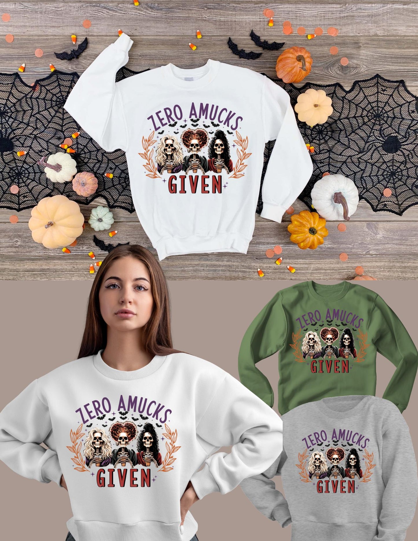 Zero Amucks Given, Retro halloween, Halloween , Halloween designs, Witch , Spooky girl Crewneck Sweatshirt