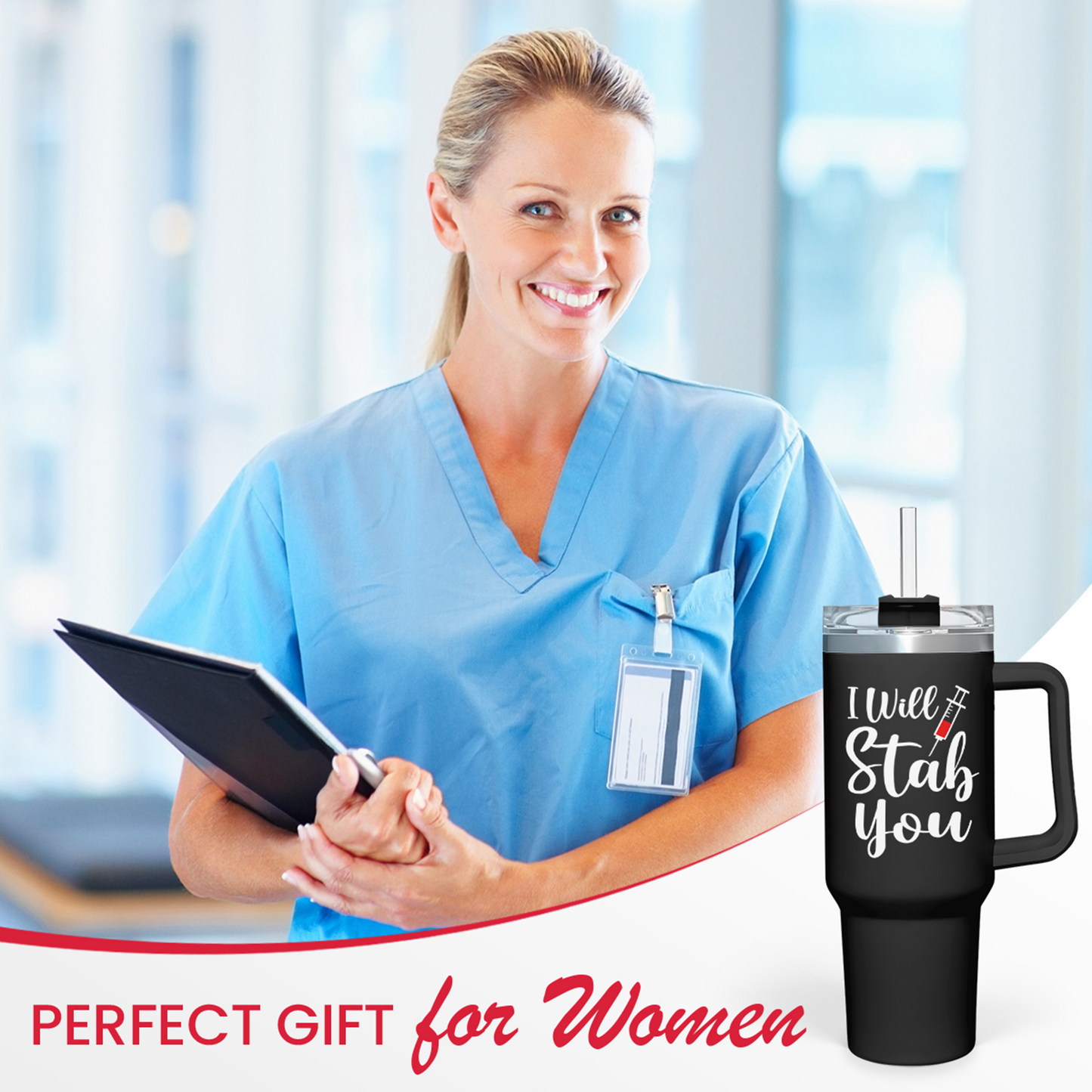 Nurse Gifts I Will Stab You Tumbler with Handle 40oz Stainless Steel Insulated Coffe Cup Funny Nurse Week Gifts, Nursing School Graduation, Appreciation Gifts for RN Nurses