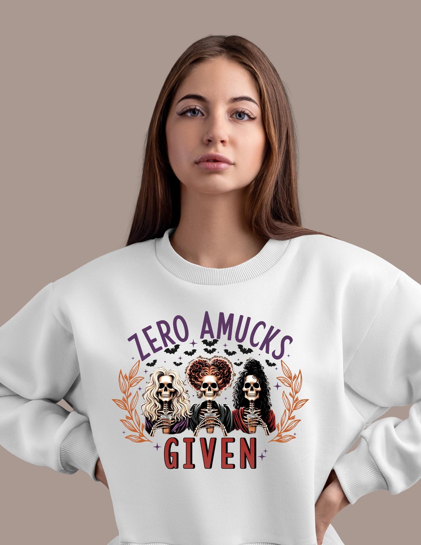 Zero Amucks Given, Retro halloween, Halloween , Halloween designs, Witch , Spooky girl Crewneck Sweatshirt