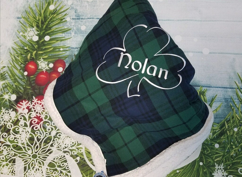 Custom Embroidered Plaid Sherpa Fleece Blanket, Family Gift (50x60")