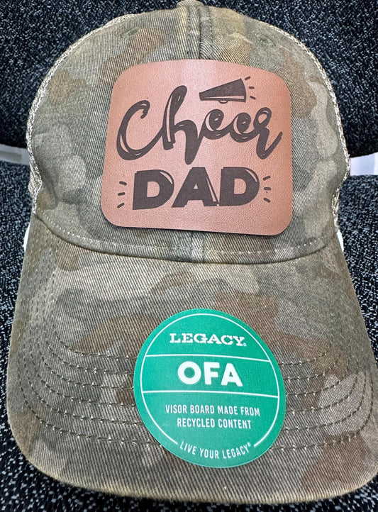 Custom Cheer Dad Leather Patch/ Legacy Hat. Great Gift for all Cheer Dad's supporting their Cheerleader.