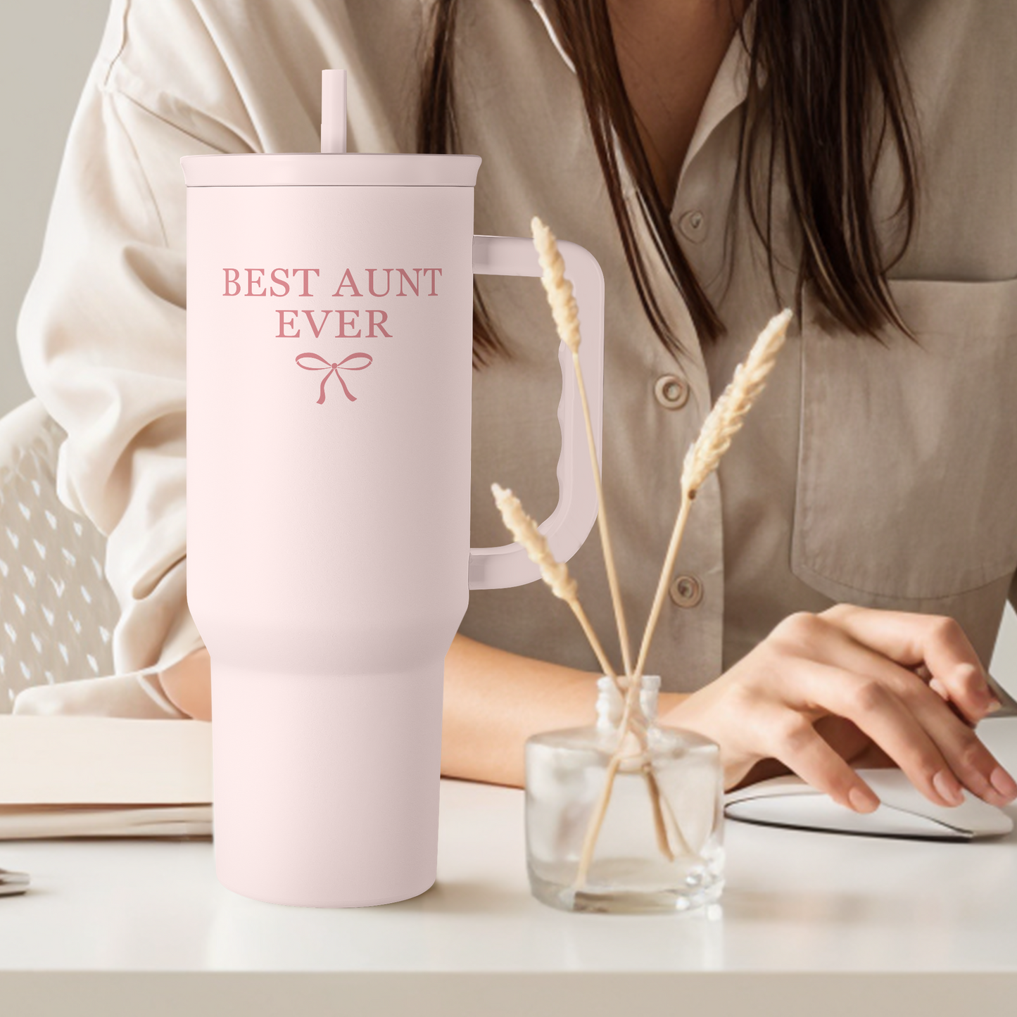 Gift for Aunt - Best Aunt Stainless Steel Tumbler with Handle, Travel Coffee Mug for Moms - Aunts Gifts for Birthday Christmas Mothers Day, 40oz