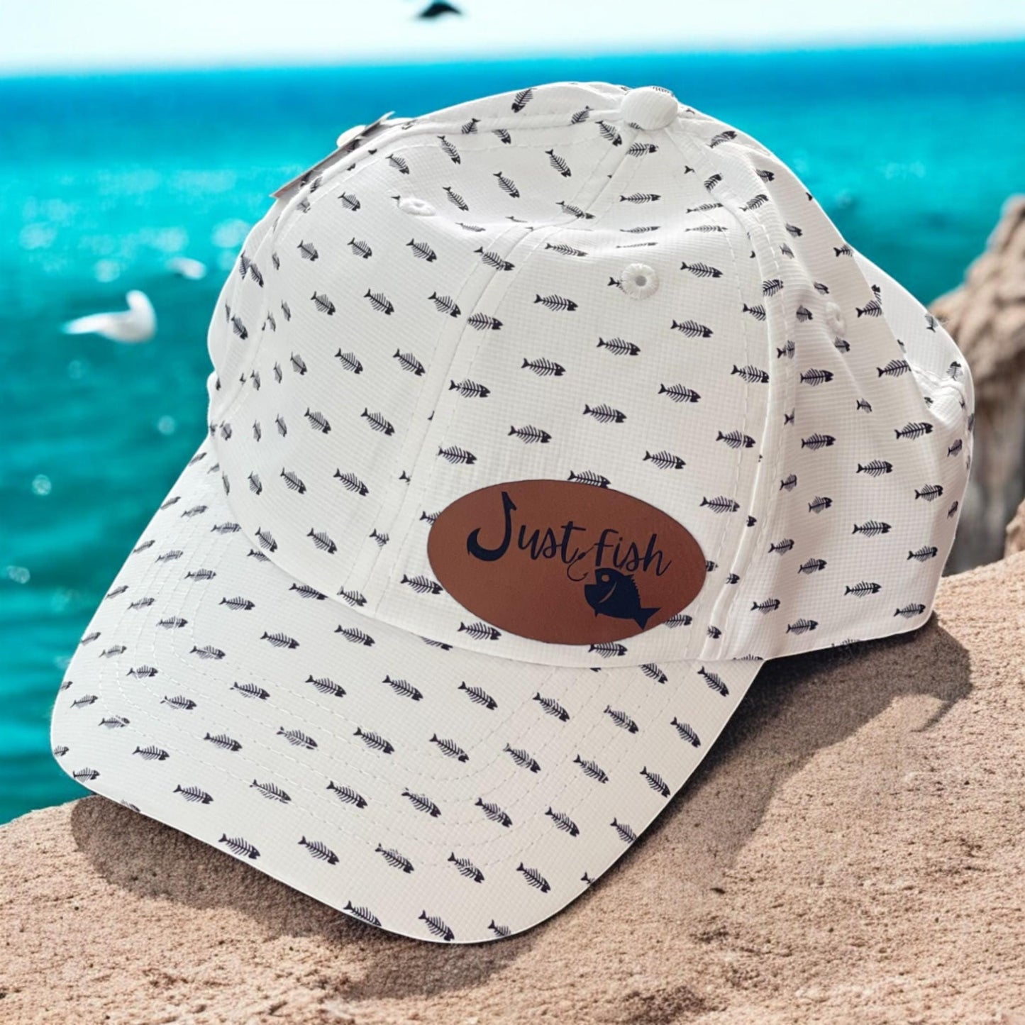 Fishing Hat Just Fish/Leather Patch Imperial Hat Alter Ego Retro Fishing Baseball Cap, Great Gift for Him or Her ,Family & Friends Gift