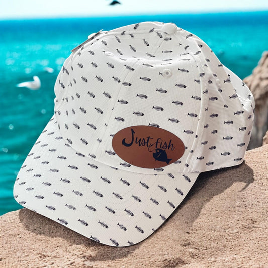 Fishing Hat Just Fish/Leather Patch Imperial Hat Alter Ego Retro Fishing Baseball Cap, Great Gift for Him or Her ,Family & Friends Gift