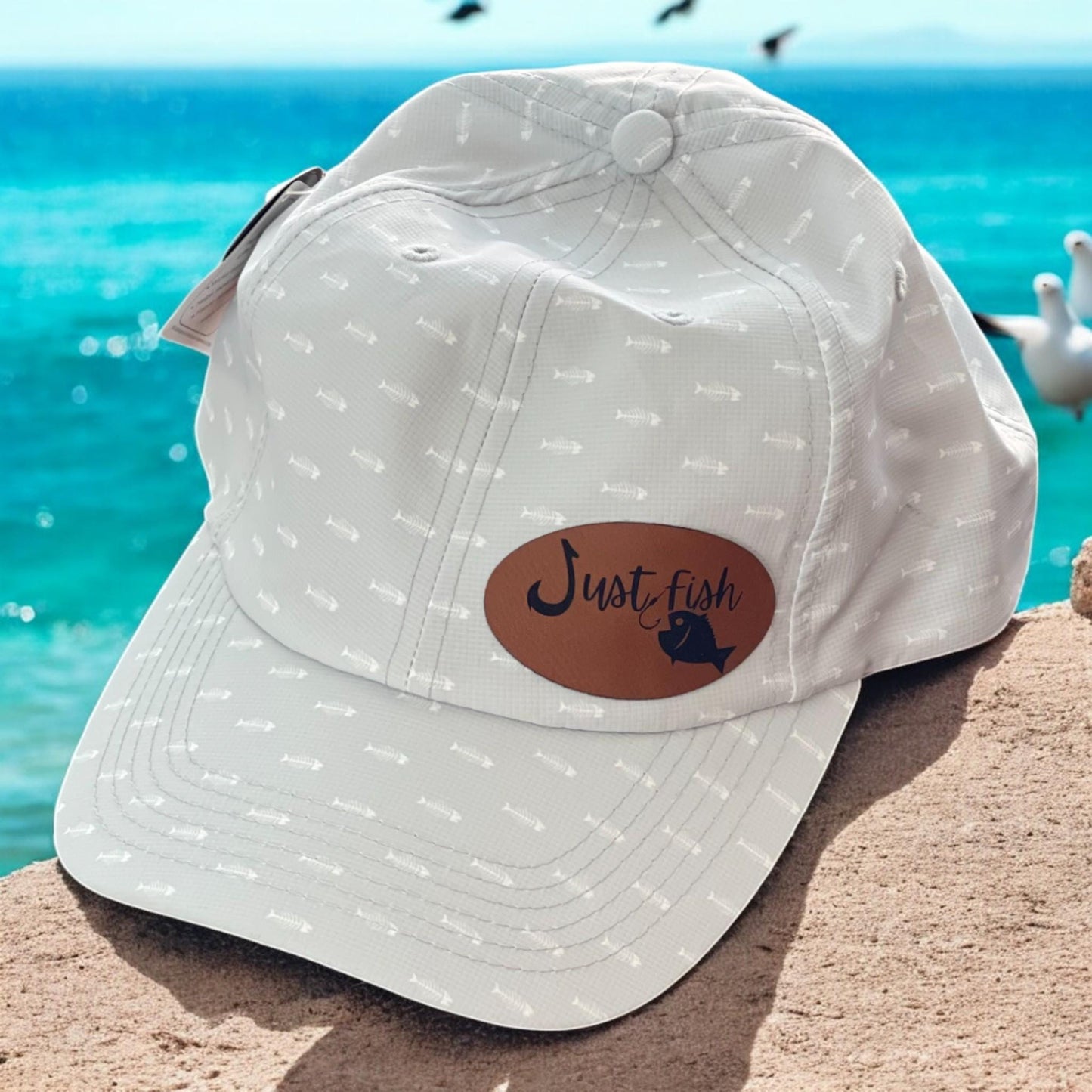 Fishing Hat Just Fish/Leather Patch Imperial Hat Alter Ego Retro Fishing Baseball Cap, Great Gift for Him or Her ,Family & Friends Gift