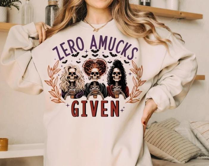 Zero Amucks Given, Retro halloween, Halloween , Halloween designs, Witch , Spooky girl Crewneck Sweatshirt