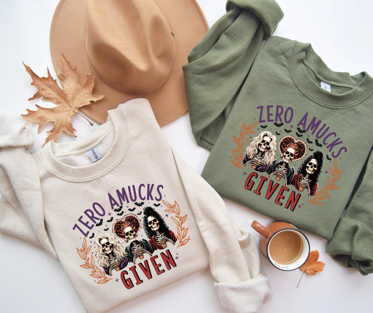 Zero Amucks Given, Retro halloween, Halloween , Halloween designs, Witch , Spooky girl Crewneck Sweatshirt