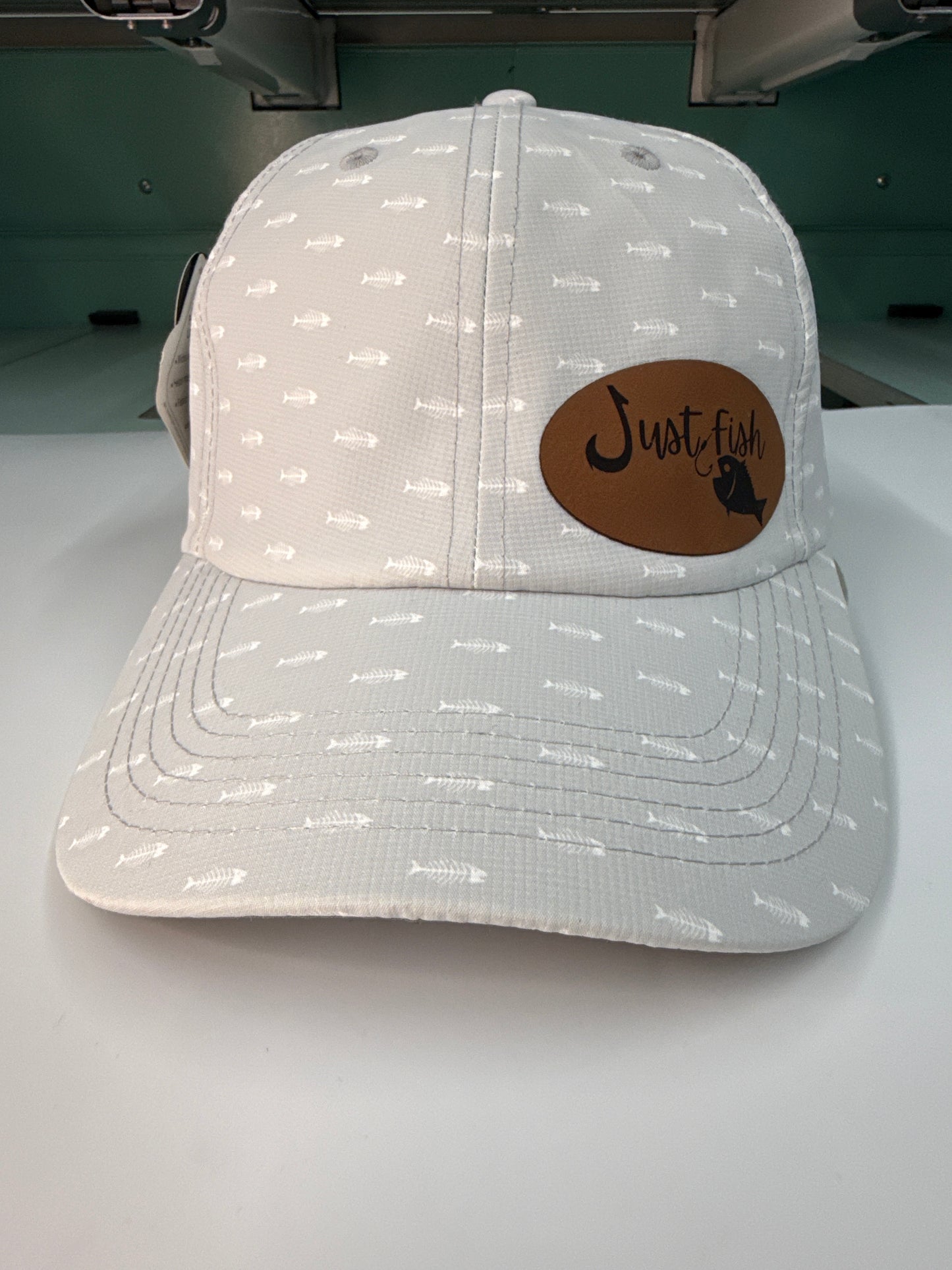 Just Fish Leather Patch Hat – Fishing Dad Hat, Coastal Fishing Cap, Minimalist Fisherman Hat, Outdoor Lifestyle Hat