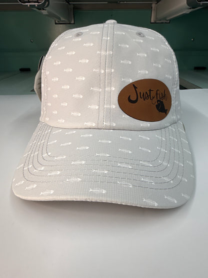 Just Fish Leather Patch Hat – Fishing Dad Hat, Coastal Fishing Cap, Minimalist Fisherman Hat, Outdoor Lifestyle Hat