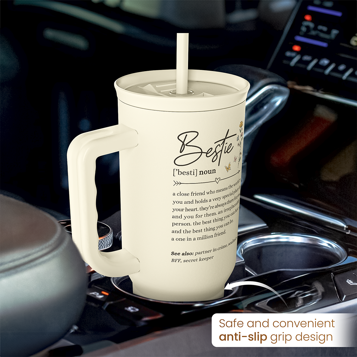 Best Friend Tumbler with Handle 40oz, Bestie Cups for Women Stainless Steel Coffee Travel Tumblers with Straw, Bestie Gifts for Female Friends BFF, Friendship Gift for Birthday Christmas Valentines