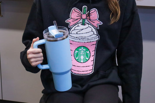 Pink Coffee Bow Embroidered Sweatshirt