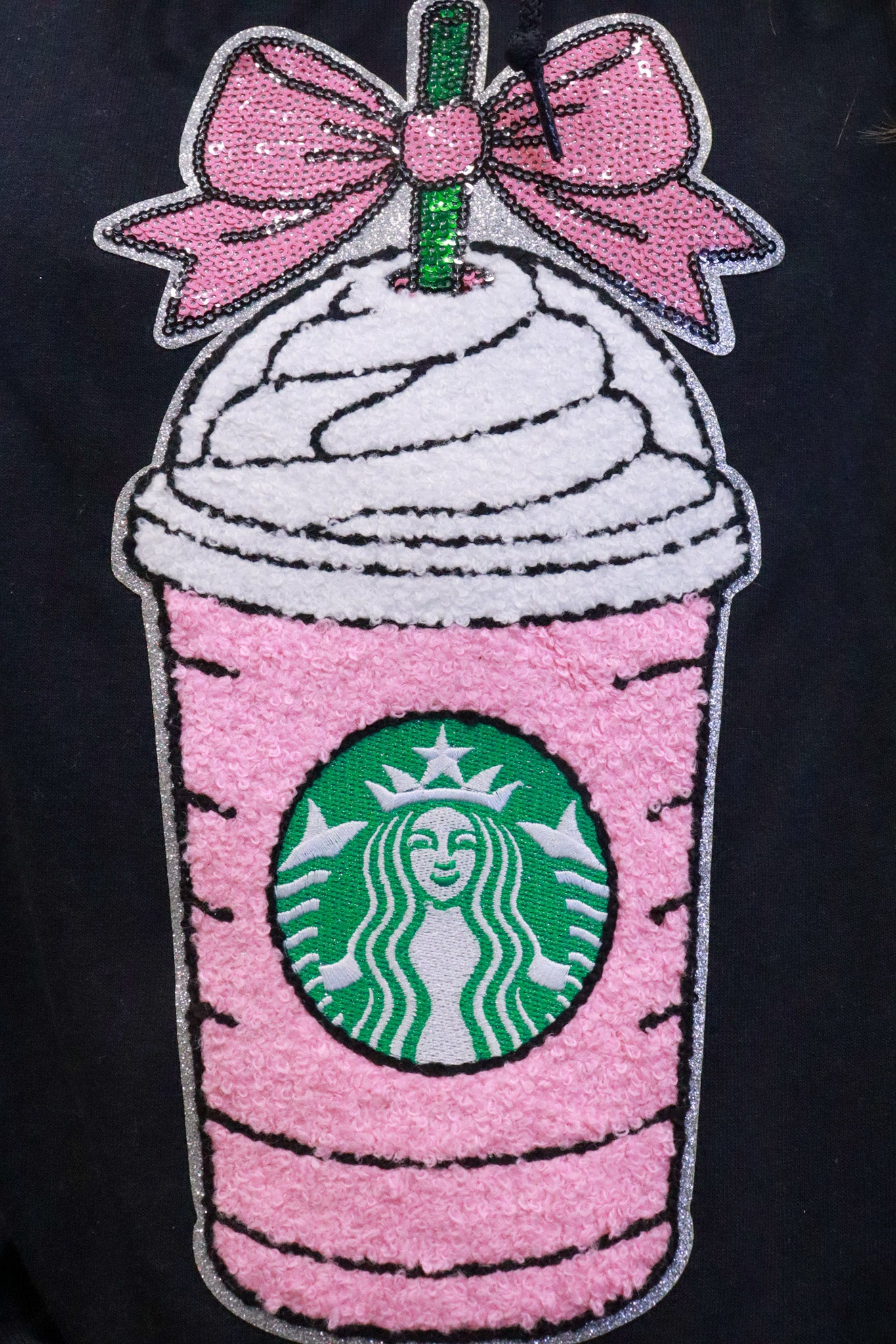 Pink Coffee Bow Embroidered Sweatshirt