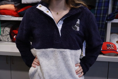 Two-Tone Cheer Embroidered Sherpa Button  Fleece
