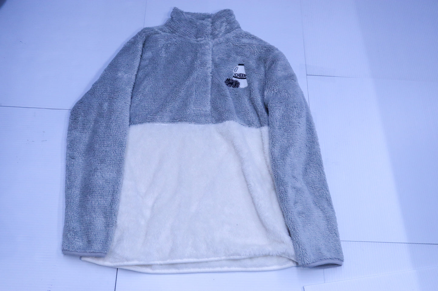Two-Tone Cheer Embroidered Sherpa Button  Fleece
