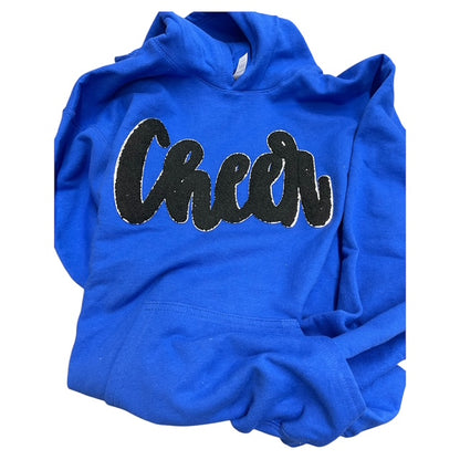 Cheer Chenille Patch Hoodie or Crew – Varsity Game Day Sweatshirt