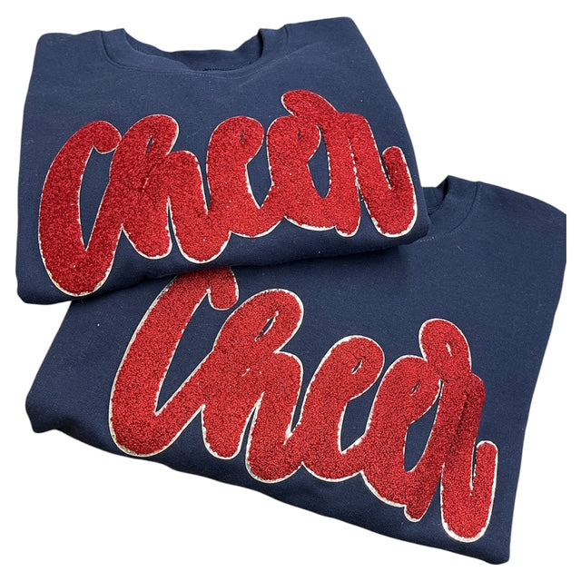 Cheer Chenille Patch Hoodie or Crew – Varsity Game Day Sweatshirt