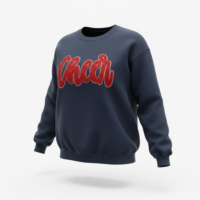 Cheer Chenille Patch Hoodie or Crew – Varsity Game Day Sweatshirt