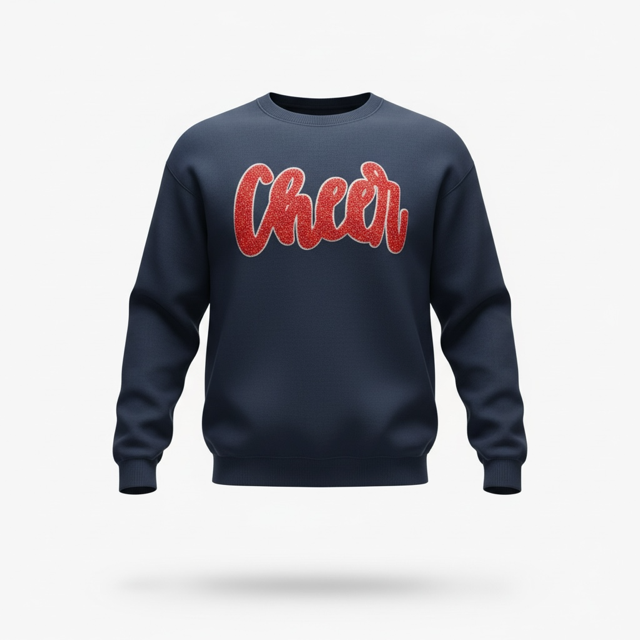Cheer Chenille Patch Hoodie or Crew – Varsity Game Day Sweatshirt