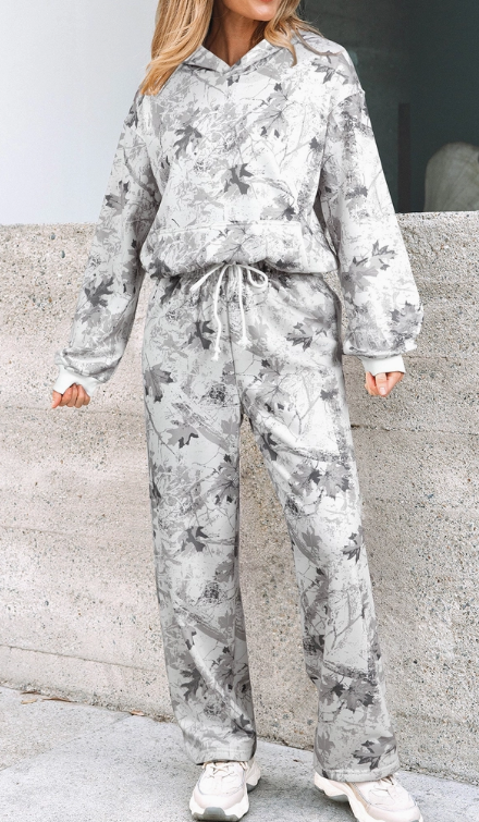 Neutral Camo Lounge Set – Cozy Hoodie & Wide Leg Sweatpants Set
