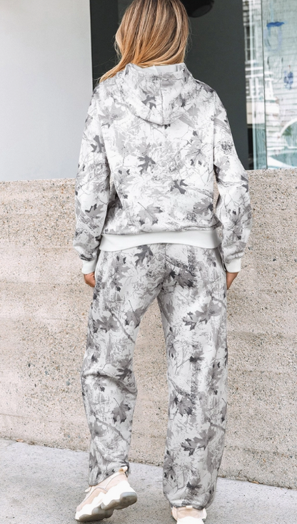 Neutral Camo Lounge Set – Cozy Hoodie & Wide Leg Sweatpants Set