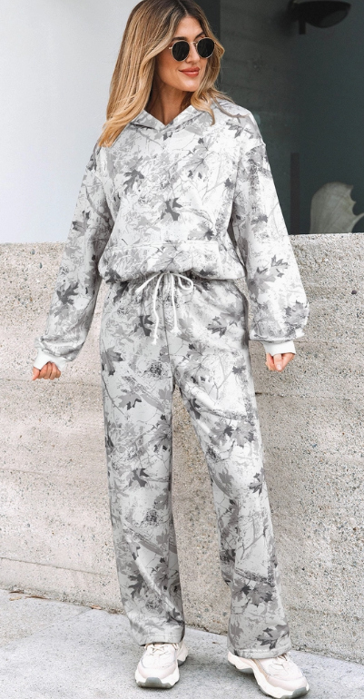 Neutral Camo Lounge Set – Cozy Hoodie & Wide Leg Sweatpants Set