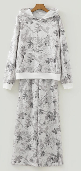 Neutral Camo Lounge Set – Cozy Hoodie & Wide Leg Sweatpants Set