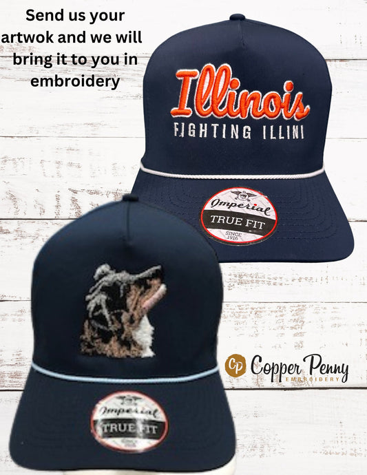 Custom Vintage Imperial Wingman Rope Hat, Cap for Mothers and Fathers day. Perf Gift Rope Hat Personalized Custom Logos. Monogram Golf Cap