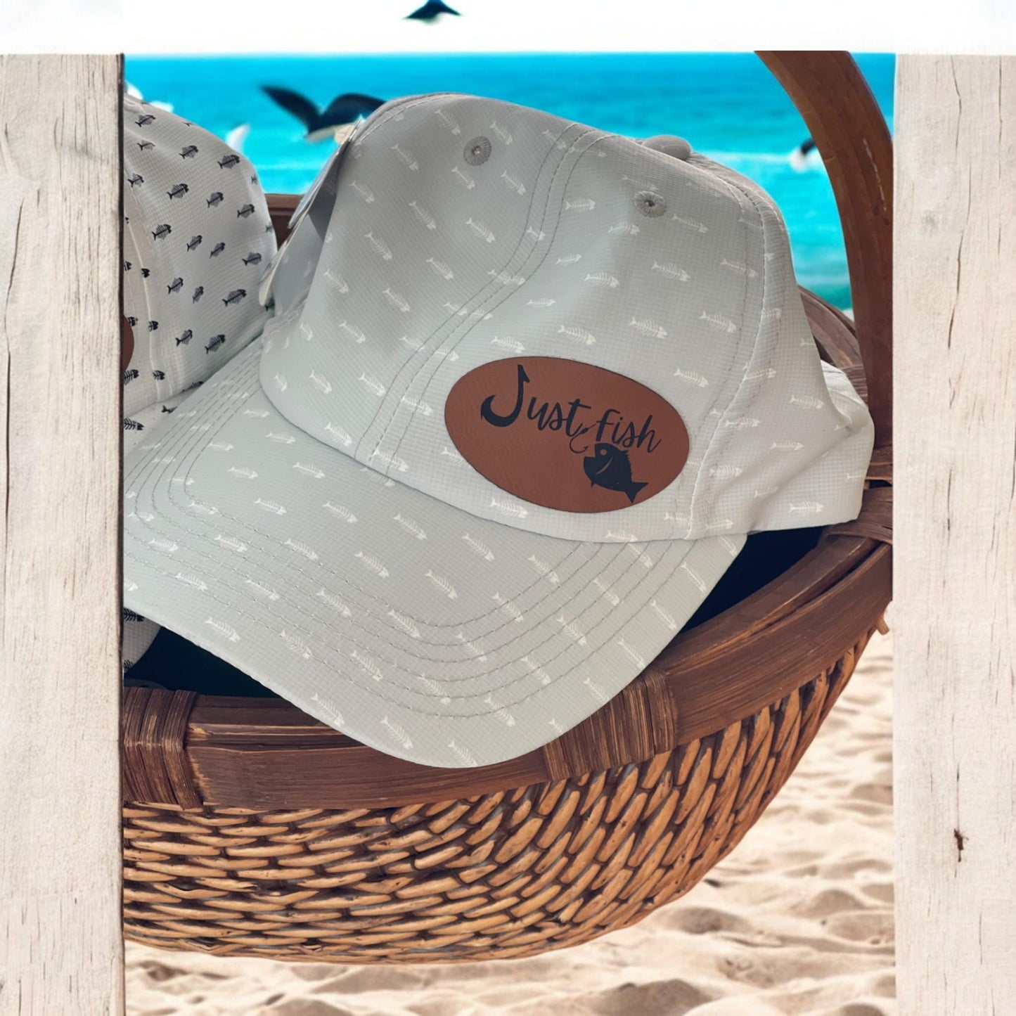 Fishing Hat Just Fish/Leather Patch Imperial Hat Alter Ego Retro Fishing Baseball Cap, Great Gift for Him or Her ,Family & Friends Gift