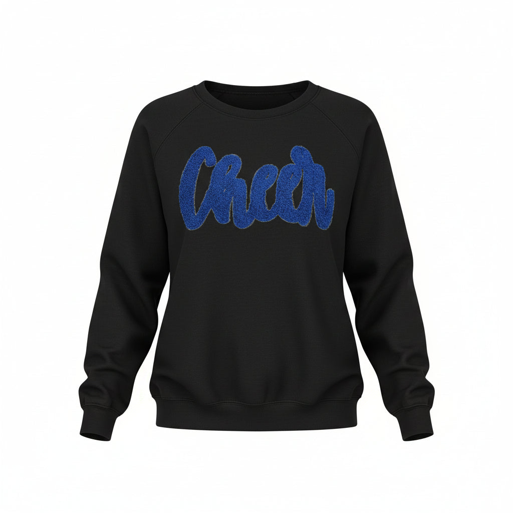 Cheer Chenille Patch Hoodie or Crew – Varsity Game Day Sweatshirt