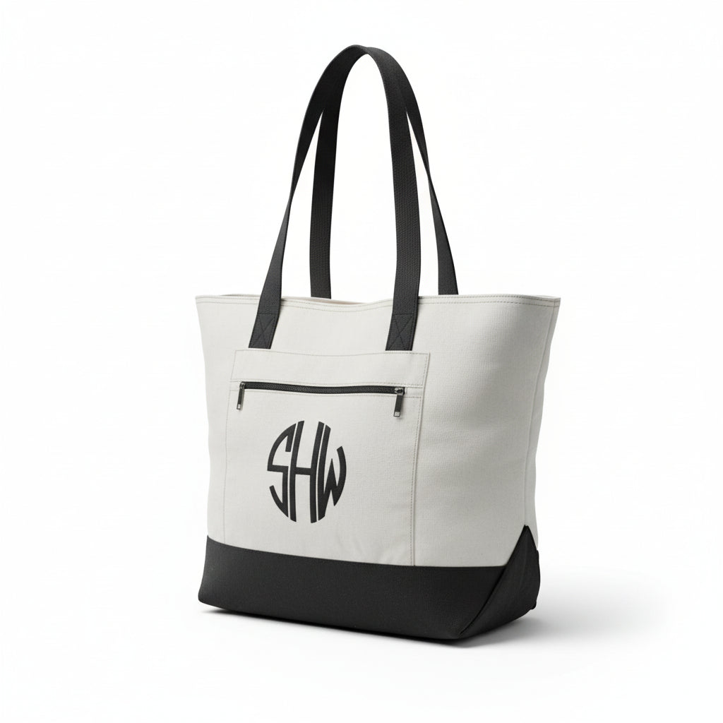 Personalized Two-Tone Embroidered Tote Bag | Monogram Canvas Carryall