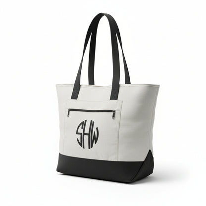 Personalized Two-Tone Embroidered Tote Bag | Monogram Canvas Carryall