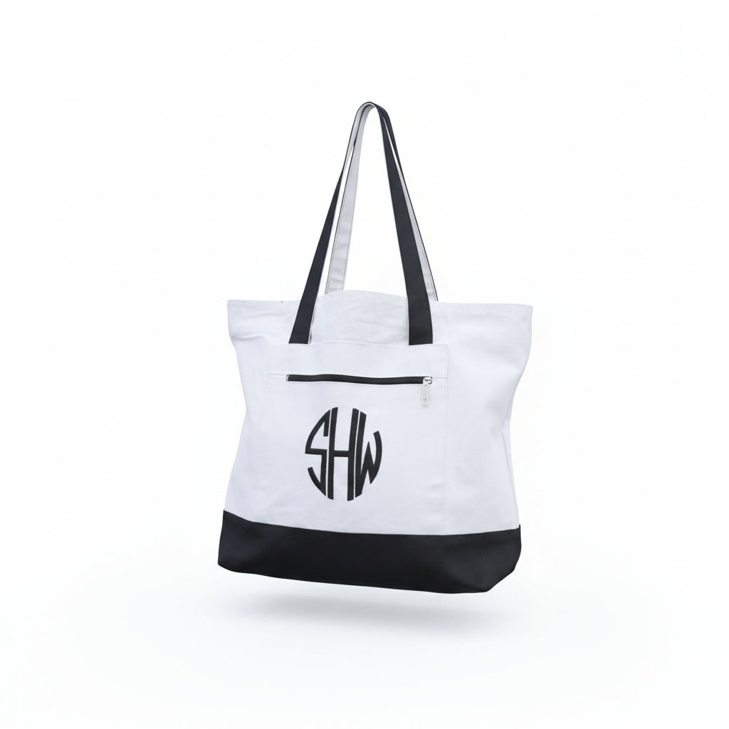 Personalized Two-Tone Embroidered Tote Bag | Monogram Canvas Carryall