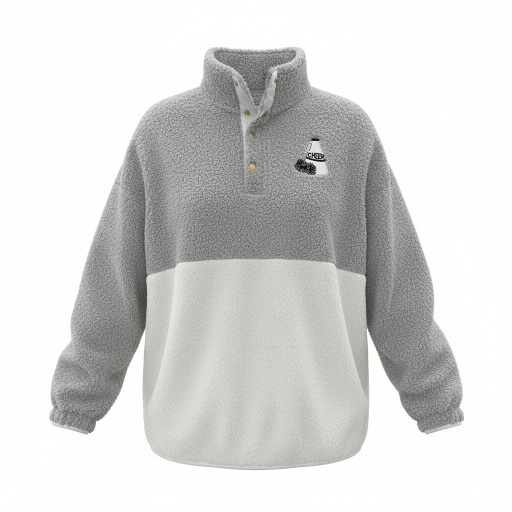 Two-Tone Cheer Embroidered Sherpa Button  Fleece