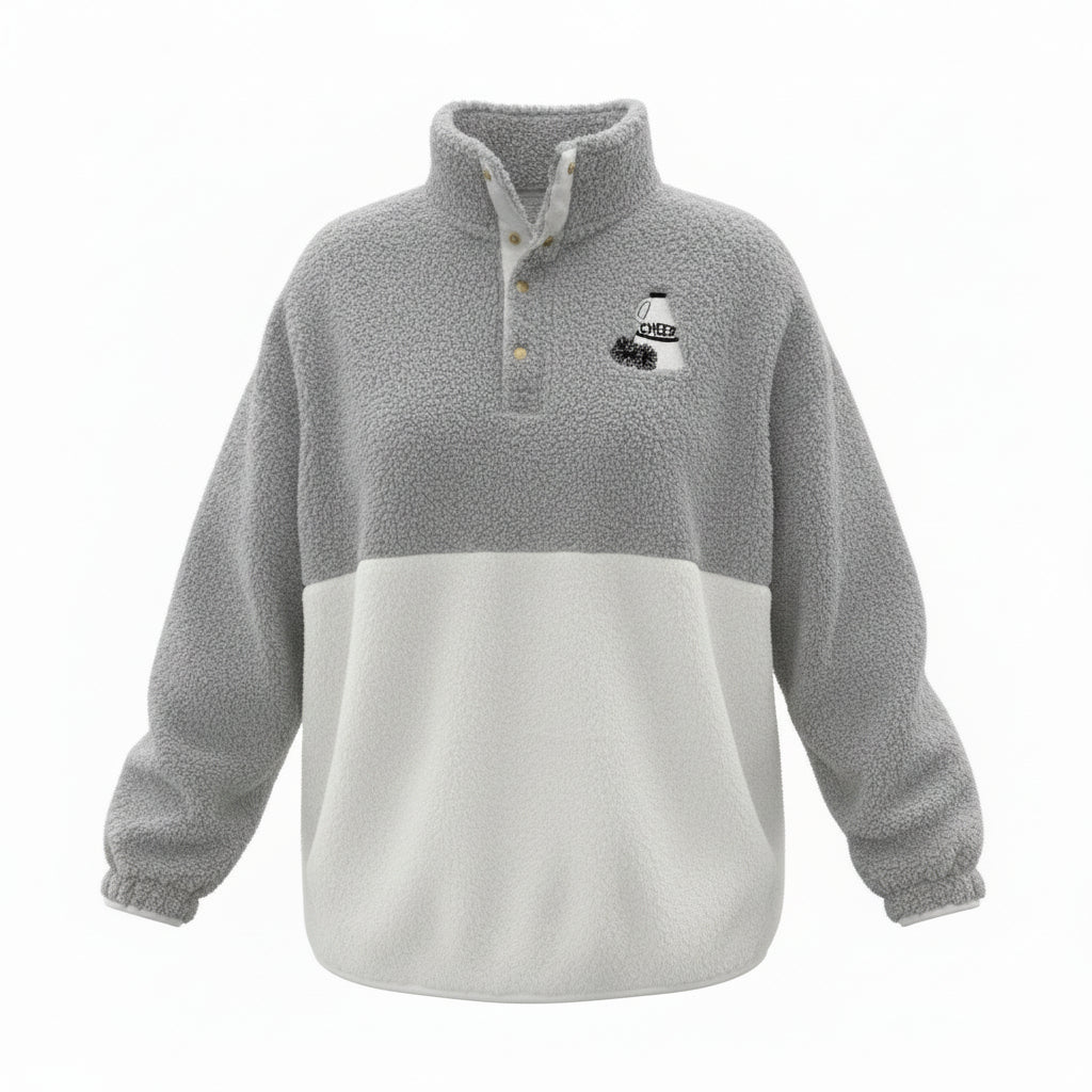 Two-Tone Cheer Embroidered Sherpa Button  Fleece