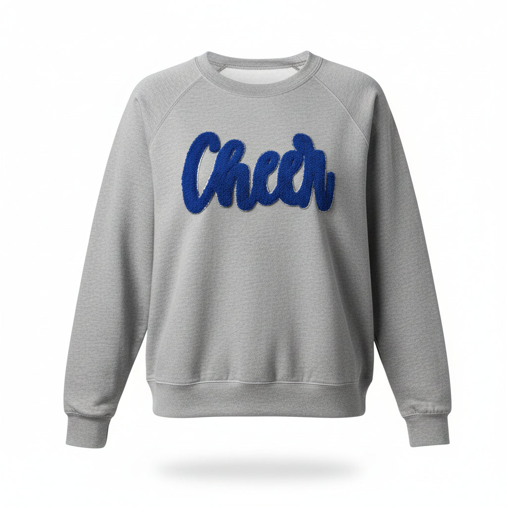 Cheer Chenille Patch Hoodie or Crew – Varsity Game Day Sweatshirt