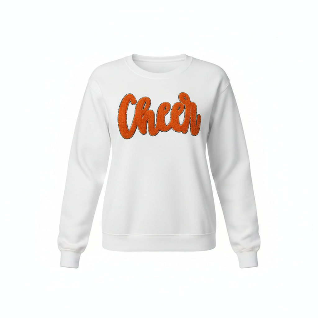 Cheer Chenille Patch Hoodie or Crew – Varsity Game Day Sweatshirt