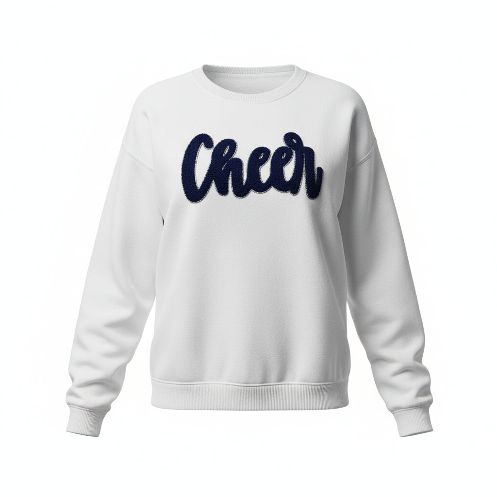 Cheer Chenille Patch Hoodie or Crew – Varsity Game Day Sweatshirt