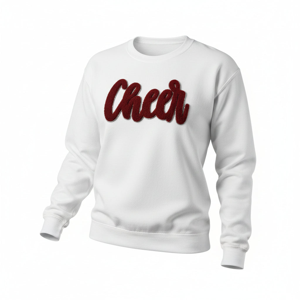 Cheer Chenille Patch Hoodie or Crew – Varsity Game Day Sweatshirt