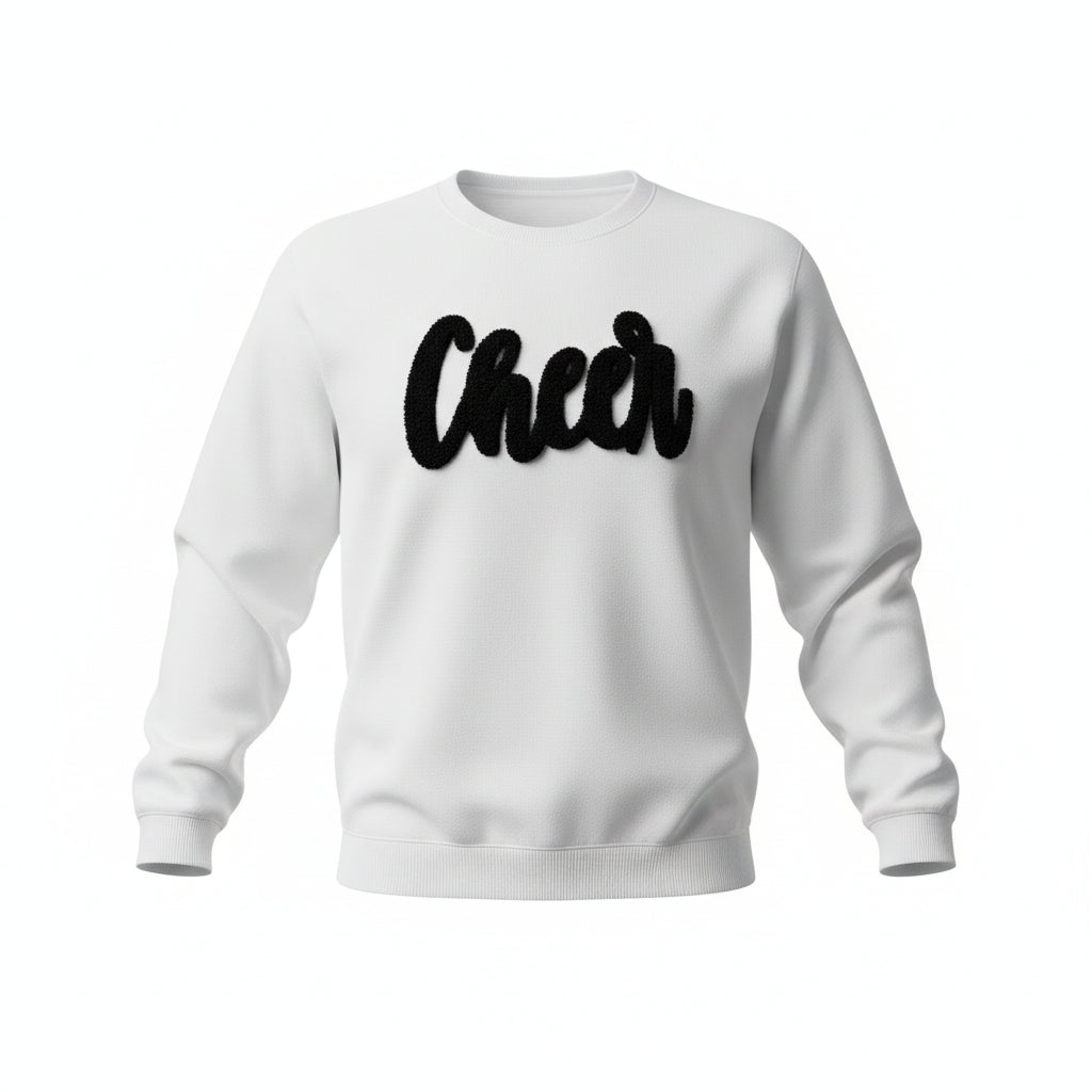 Cheer Chenille Patch Hoodie or Crew – Varsity Game Day Sweatshirt