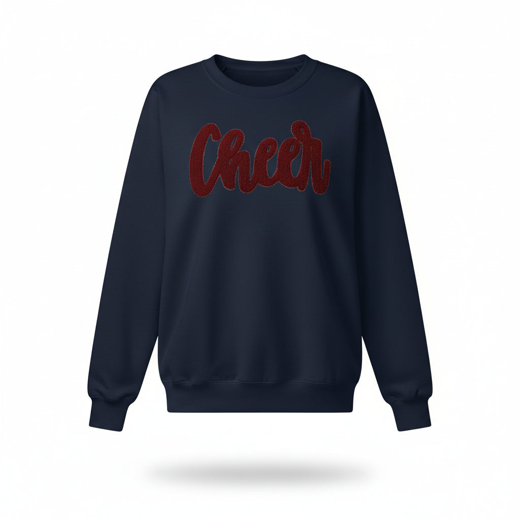 Cheer Chenille Patch Hoodie or Crew – Varsity Game Day Sweatshirt