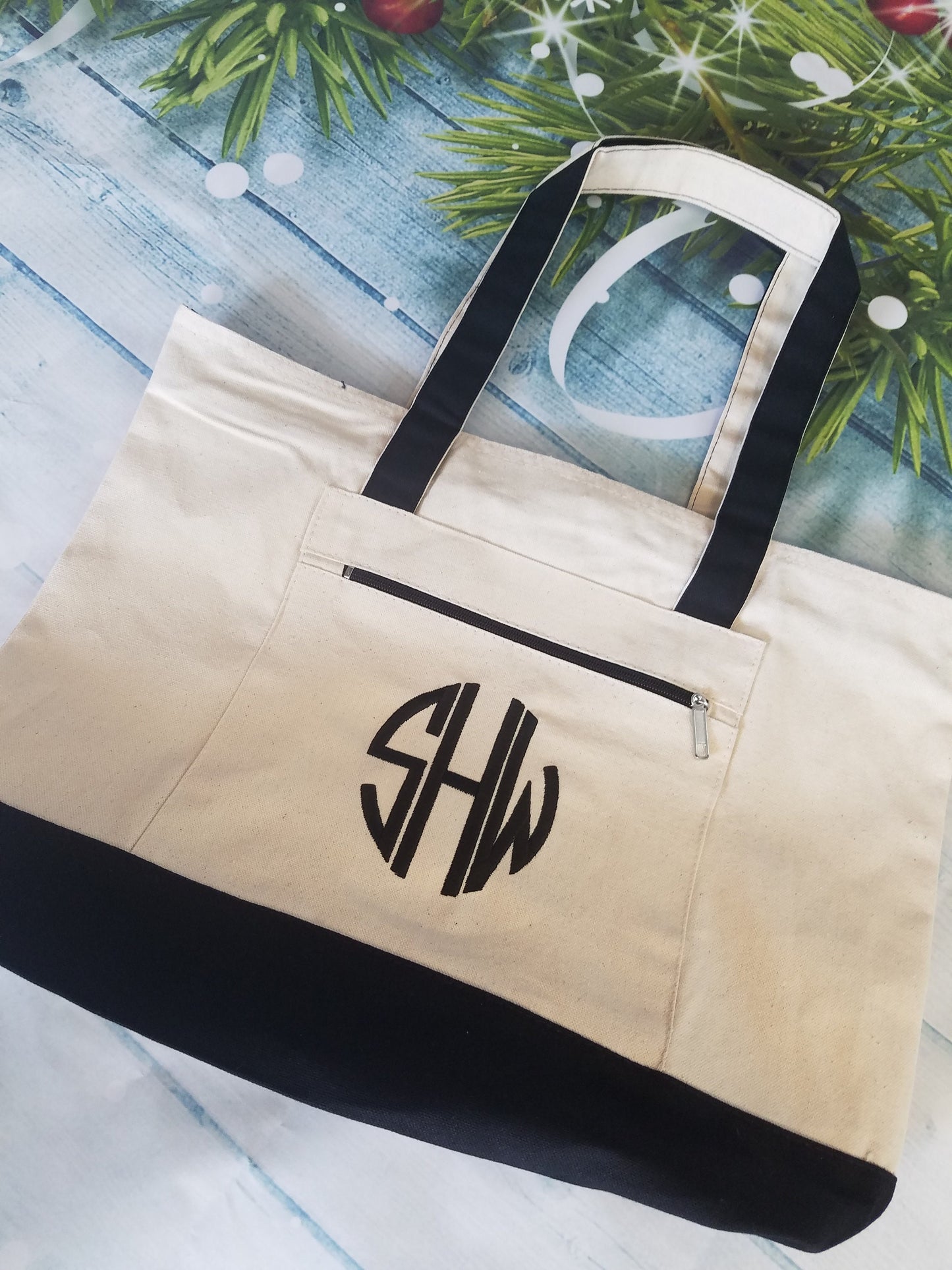 Personalized Canvas Tote Bag: Monogrammed Travel Beach Bag