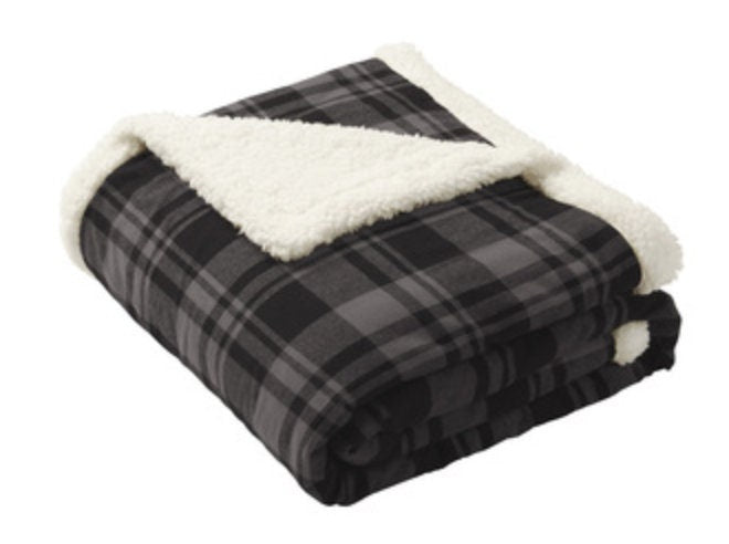 Custom Embroidered Plaid Sherpa Fleece Blanket, Family Gift (50x60")