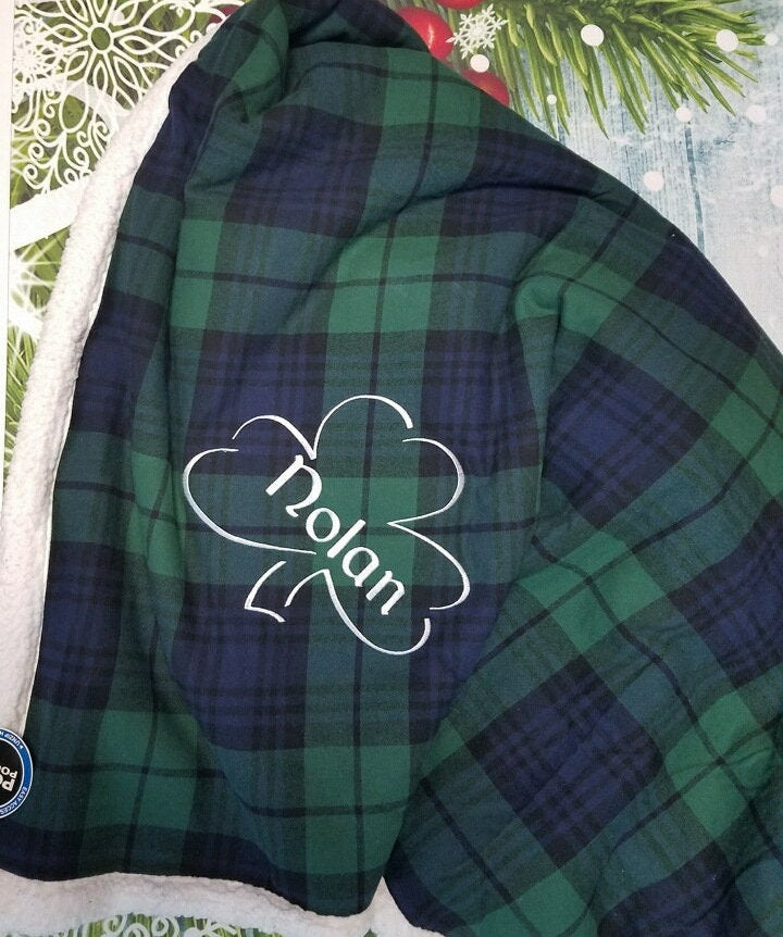 Custom Embroidered Plaid Sherpa Fleece Blanket, Family Gift (50x60")
