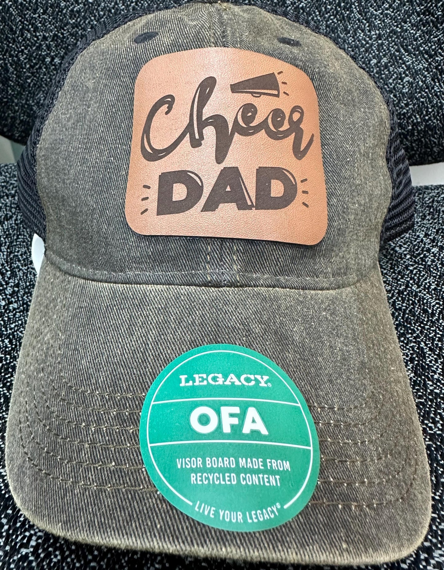 Custom Cheer Dad Leather Patch/ Legacy Hat. Great Gift for all Cheer Dad's supporting their Cheerleader.