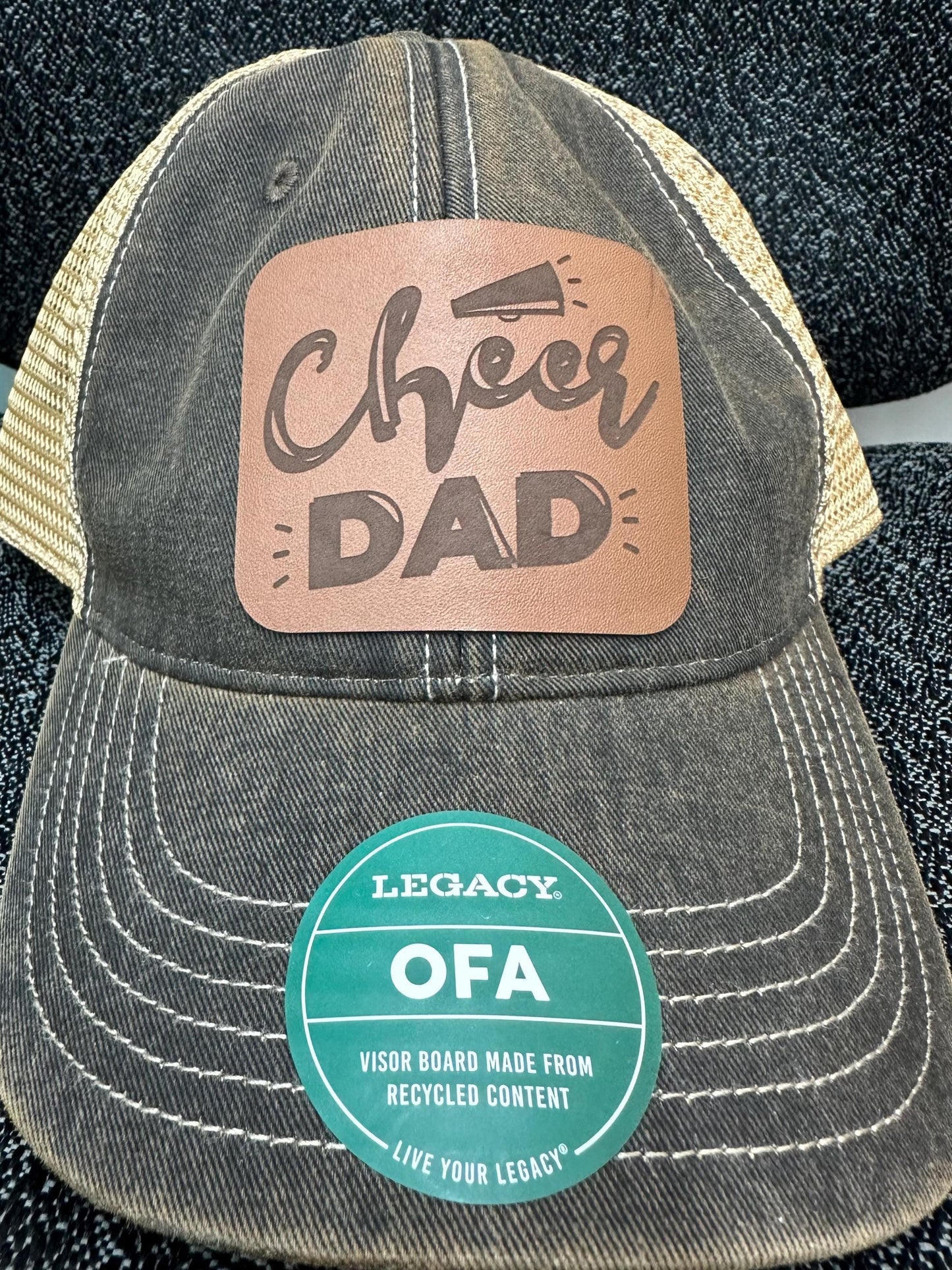 Custom Cheer Dad Leather Patch/ Legacy Hat. Great Gift for all Cheer Dad's supporting their Cheerleader.
