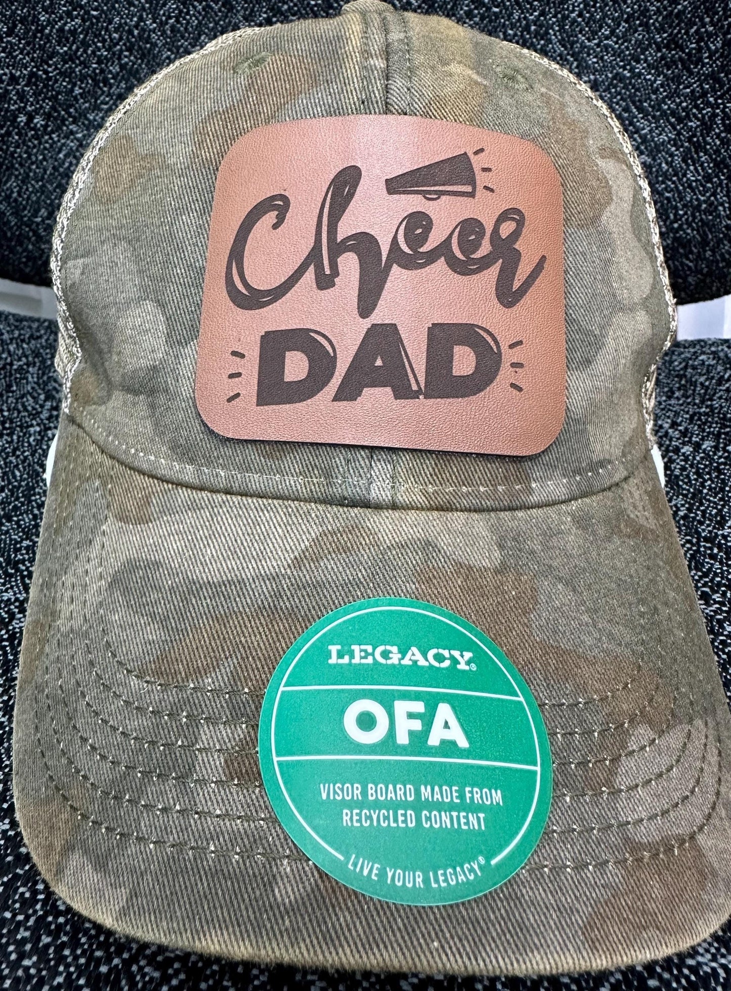 Custom Cheer Dad Leather Patch/ Legacy Hat. Great Gift for all Cheer Dad's supporting their Cheerleader.