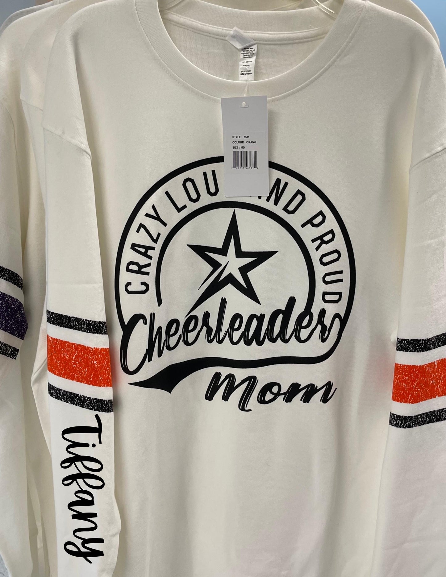 Crazy Loud and Proud Varsity Vintage Cheer Mom Shirt: Relaxed Fit Unisex Crewneck