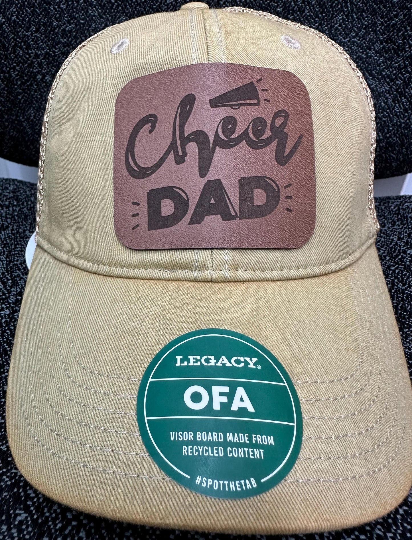 Custom Cheer Dad Leather Patch/ Legacy Hat. Great Gift for all Cheer Dad's supporting their Cheerleader.
