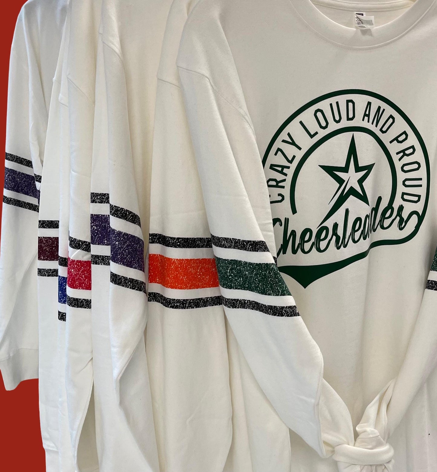 Crazy Loud and Proud Varsity Vintage Cheer Mom Shirt: Relaxed Fit Unisex Crewneck