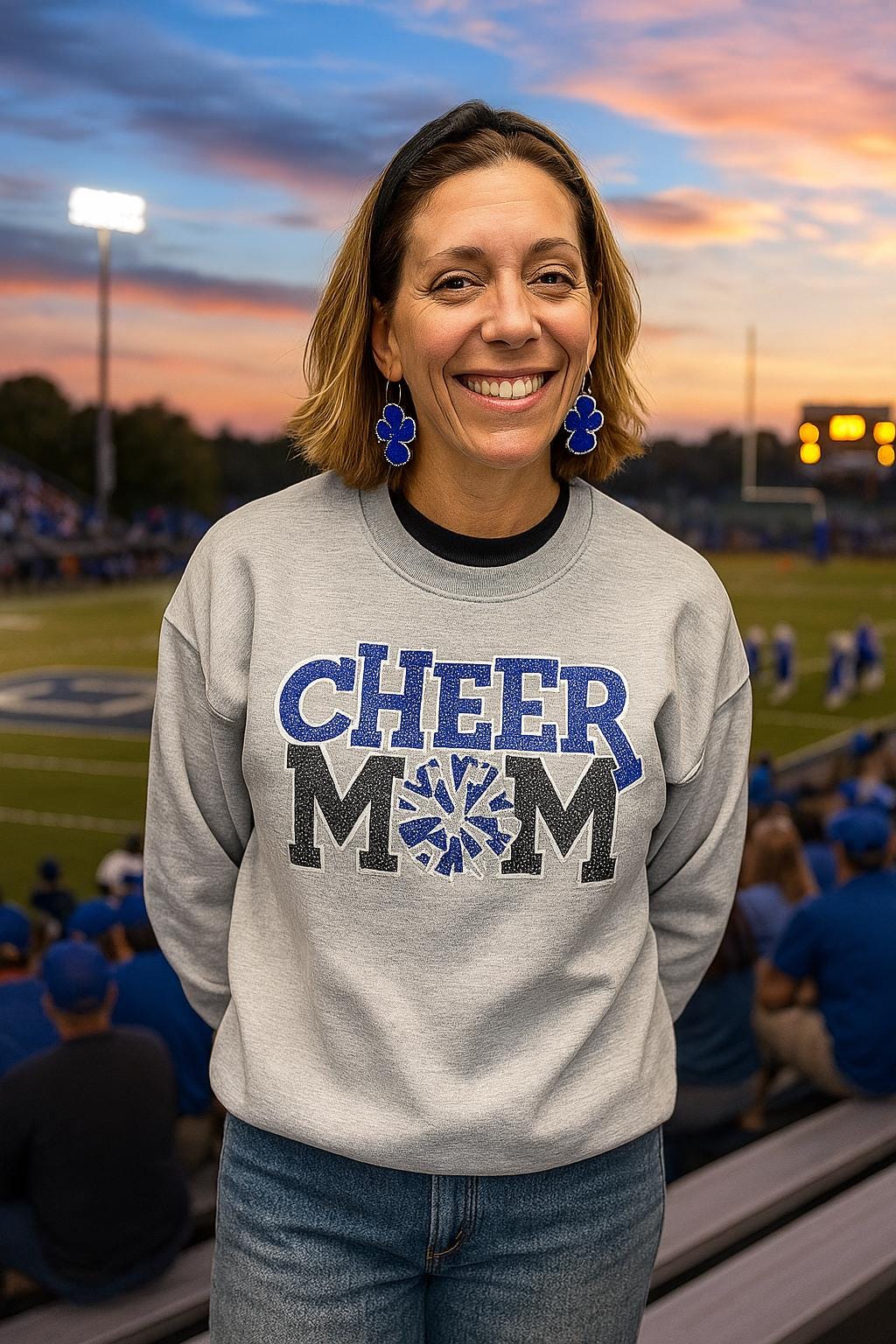 Cheer Mom Glitter Print Sweatshirt: Custom Team Colors Game Day Pullover